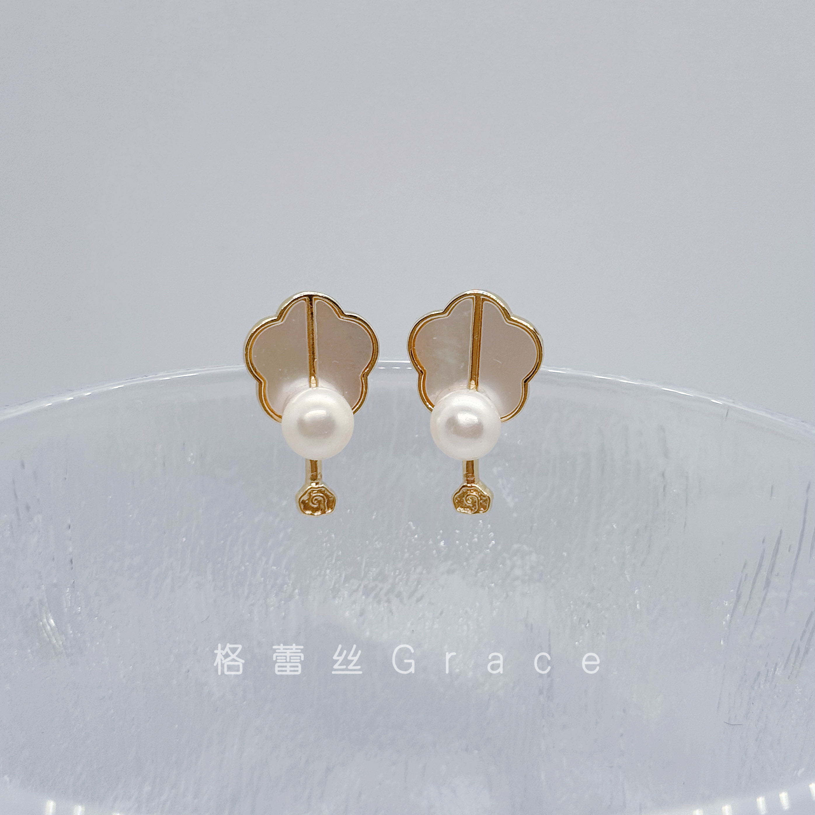 天然淡水珍珠耳环925银针原创古风扇子团扇新中式中国风婉约温柔