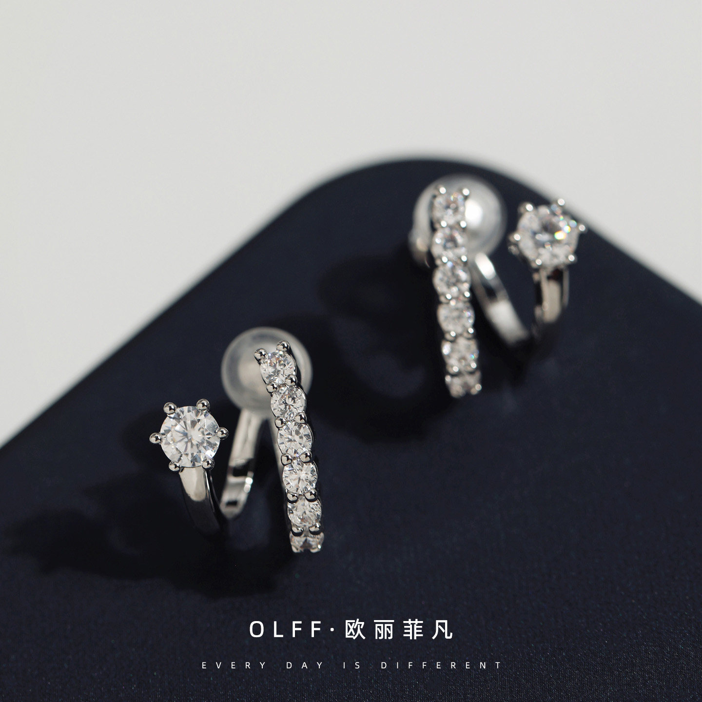 无痛耳夹设计感一字闪锆耳饰