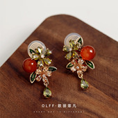 复古轻奢柿柿如意耳钉耳夹气质闪锆花朵女无耳洞一体式 蚊香盘耳饰