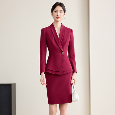 高端藏青色职业西装套装女春秋气质珠宝店酒店前台经理正装工作服