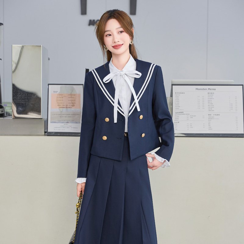 藏青色西装套装女春秋2025新款