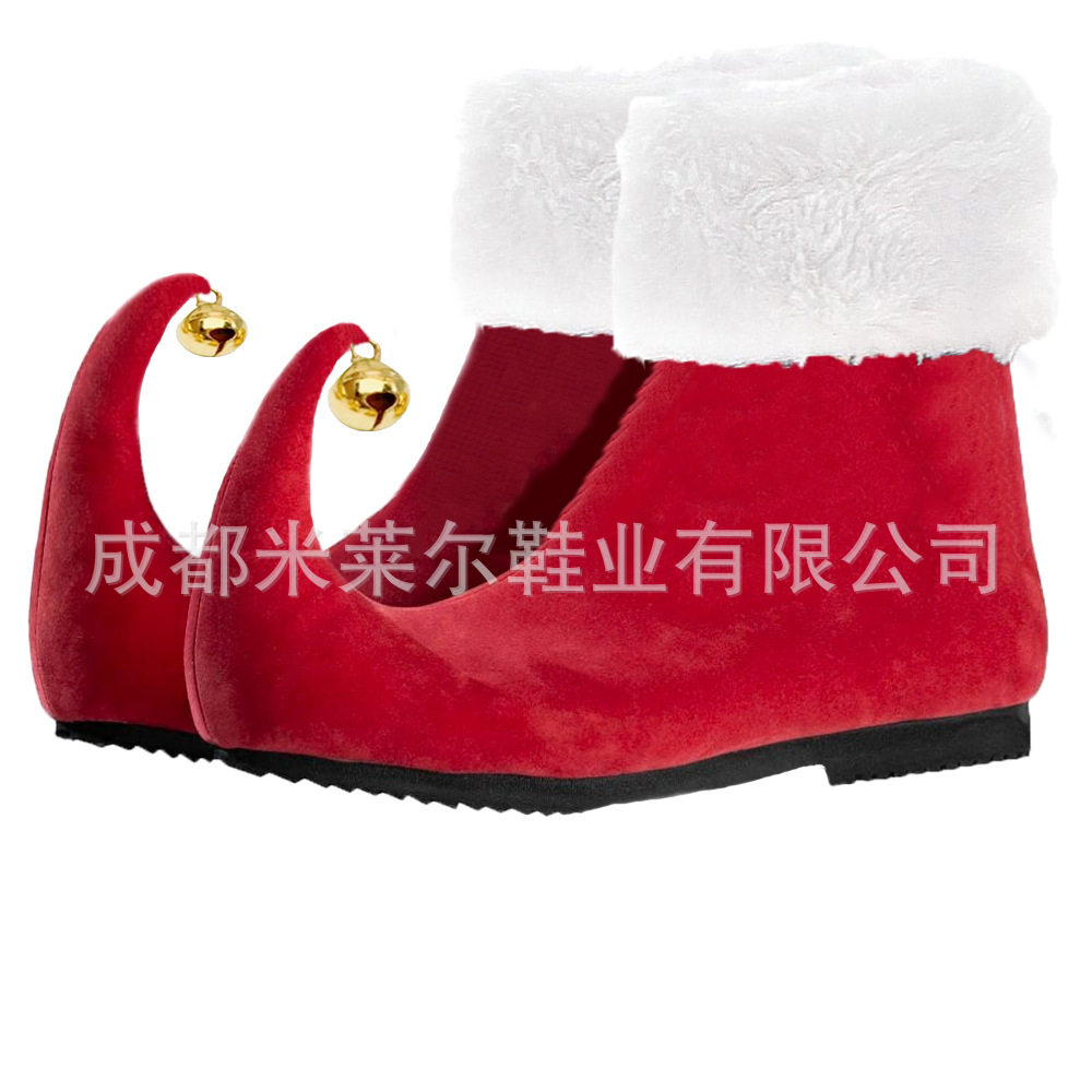 订做独立站跨境外贸新款大码圣诞节铃铛红鞋万圣节角色扮演时装鞋
