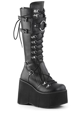 Demonia 松糕厚底靴女2023新款绑带高跟长筒靴女欧美大码时装靴