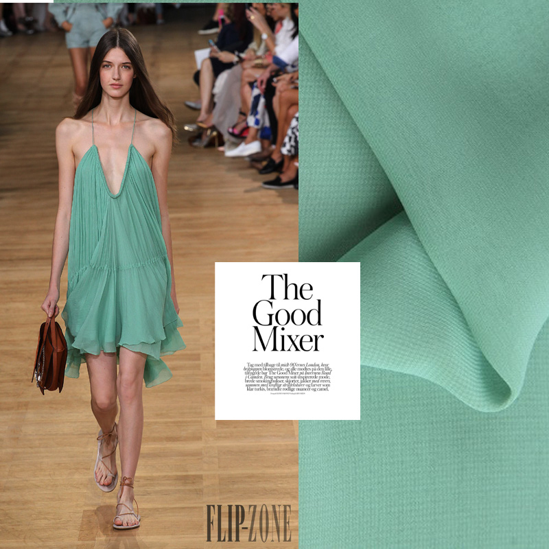 米兰达街拍同款 松绿色雪纺面料布料 轻盈飘逸 裙角飞扬防晒抗皱