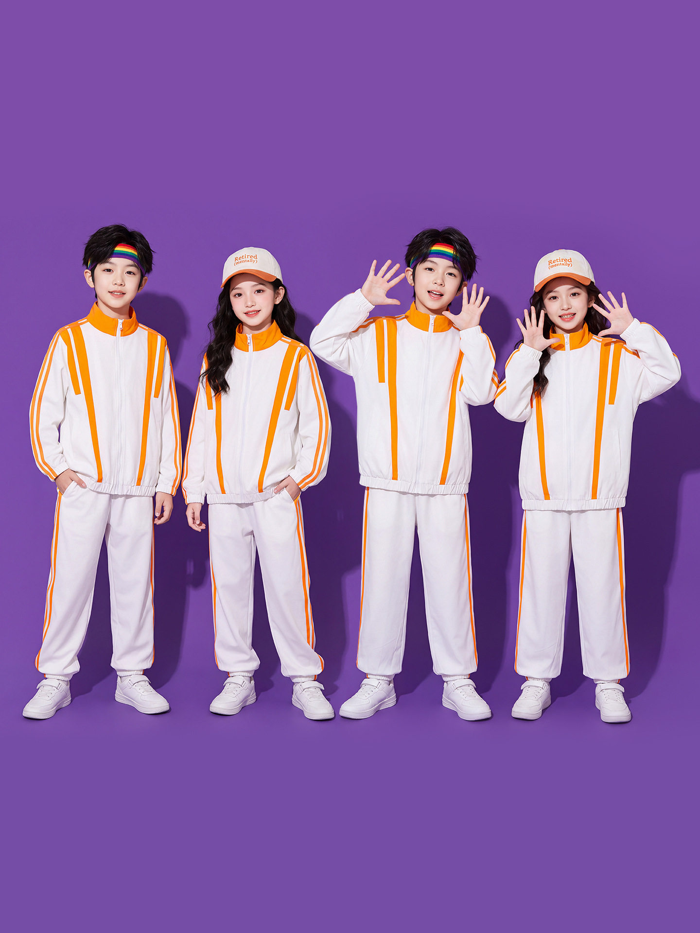 儿童演出服小学生运动会开幕式啦啦操桔白套装班服合唱服表演秋季