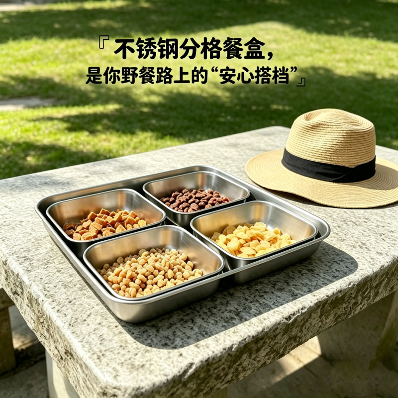 带磁410不锈钢保温饭盒饺子盒摆摊长方形多用盒野餐保鲜盒