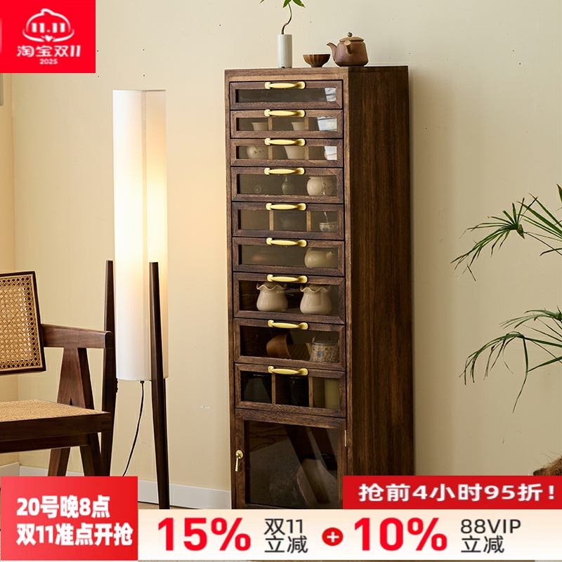 十层牙科柜北美黑胡桃色落地柜紫砂壶紫砂杯茶室客厅收纳展示柜
