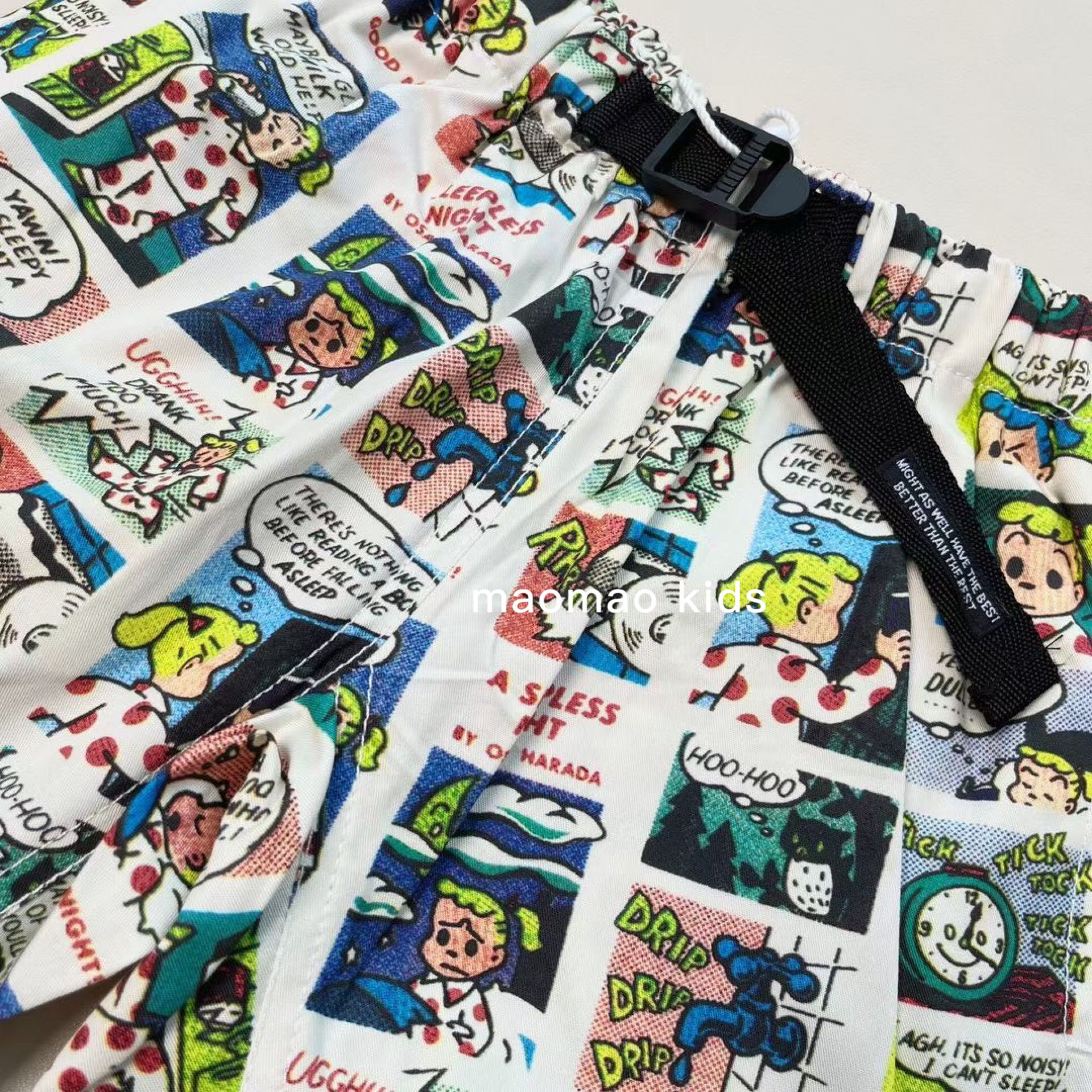 maomao kids夏日系原田家定制中大童漫画风满印男孩女孩薄短裤