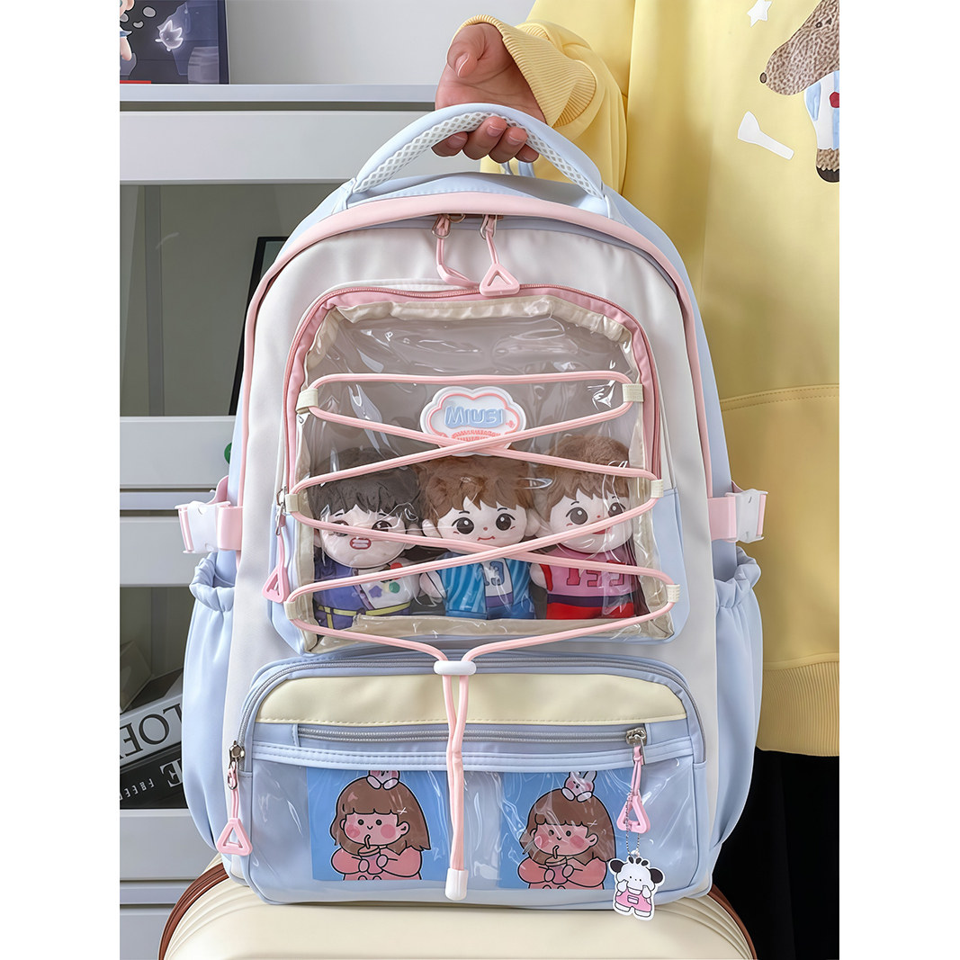 LADATA时尚吧唧痛层双肩包高颜值可爱书包女学生韩版大容量背包