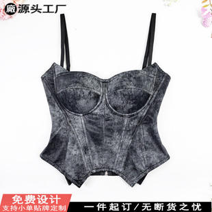 法式小恶魔鹿绒皮鱼骨胸衣外穿冷淡风兔耳朵裹胸吊带带胸垫塑身衣