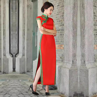 走秀旗袍新款长款旗袍裙时尚妈妈中老年舞台演出走秀宴会礼仪旗袍