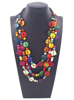 欧美夸张复古中长款几何方片彩色