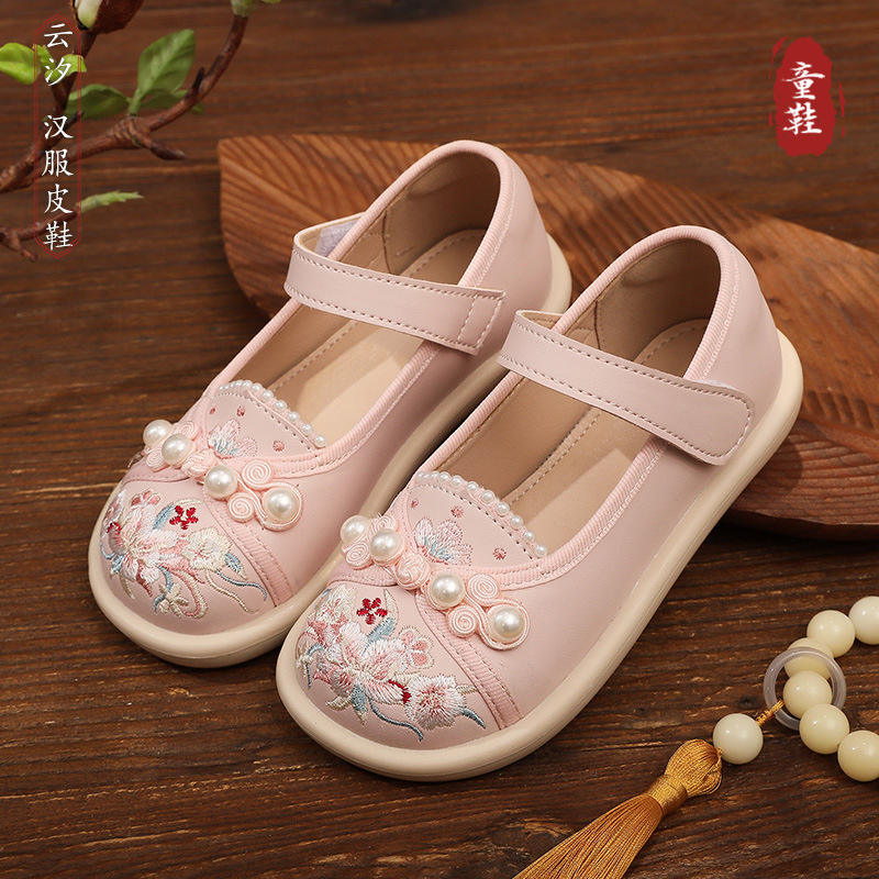汉服鞋女童绣花鞋中国风绿色配马图片