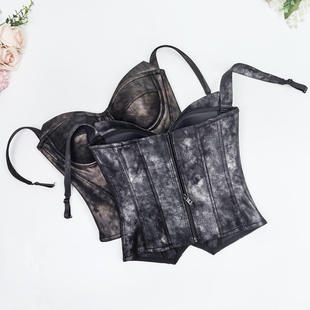 欧美皮晕染复古抹胸外穿质感美背紧身胸衣宫廷束腰小众鱼骨胸衣