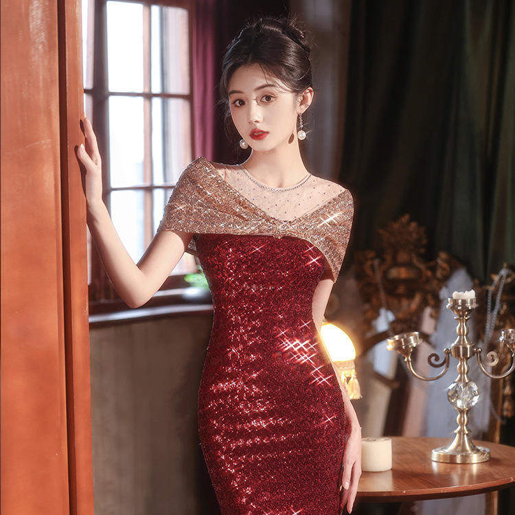 小众晚礼服女新款红色鱼尾礼服无袖一字肩好看订婚服日常可穿,女装/女士精品,礼服/晚装,淘宝优惠券,粉丝福利购,淘宝优惠卷