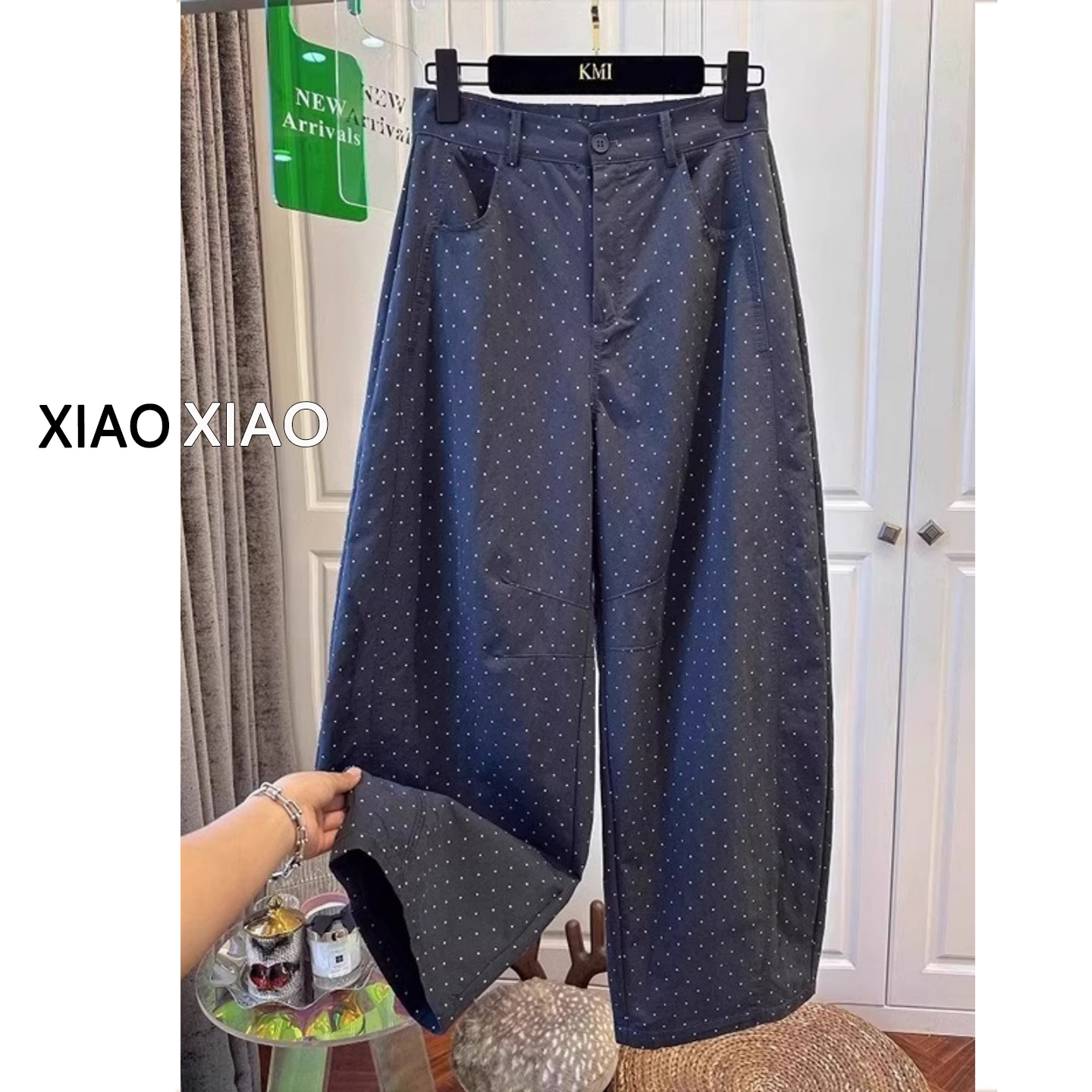 大码波点休闲哈伦裤女夏季薄款胖mm梨形身材宽松高腰弯刀九分裤子