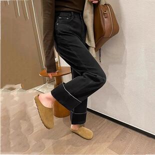 大码女装2026春季新款胖mm高腰显瘦直筒牛仔裤加绒加厚九分烟管裤