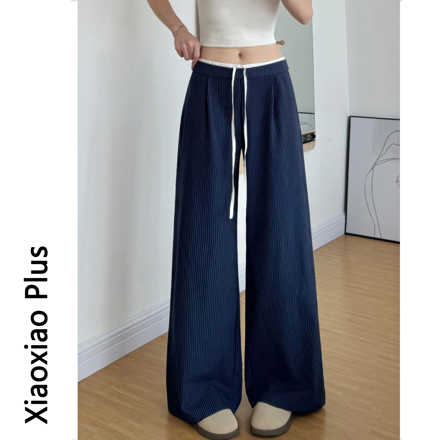 不显瘦包退!条纹抽绳休闲裤