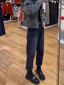大码女装哈伦老爹裤新款2023微胖mm显瘦加绒萝卜梨形身材牛仔裤子
