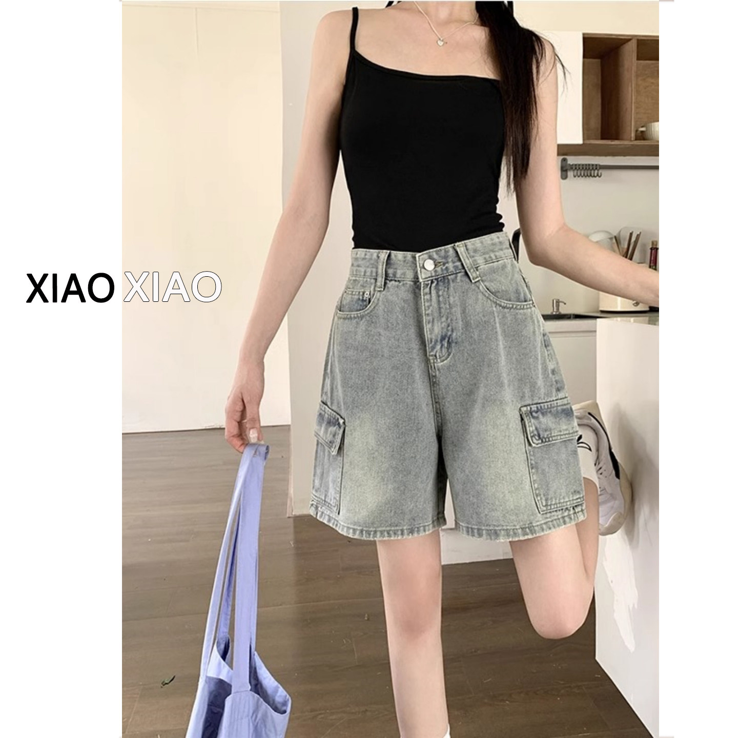 大码美式复古牛仔短裤女夏季薄款胖mm梨形身材宽松显瘦阔腿五分裤
