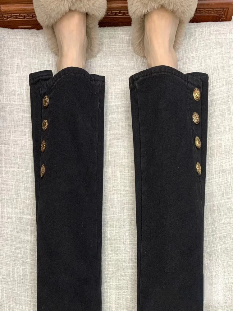 大码黑色直筒牛仔裤女梨形身材胖妹妹mm高腰显瘦小个子微喇叭裤子