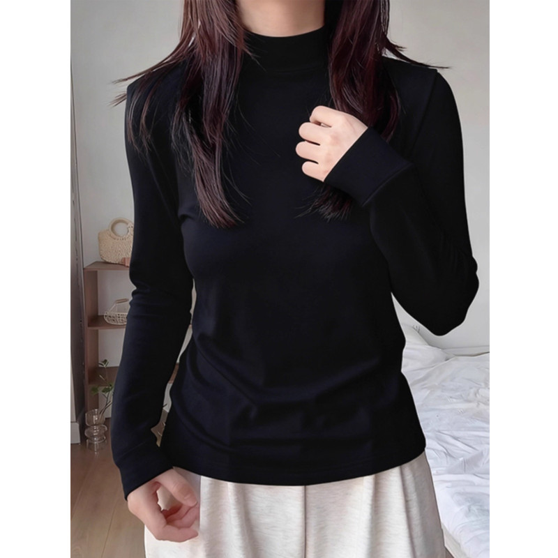 软糯德绒立领保暖长袖打底衫女