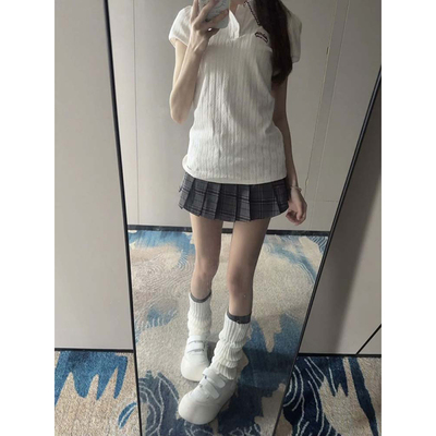 学院风polo领辣妹纯欲短袖t恤女