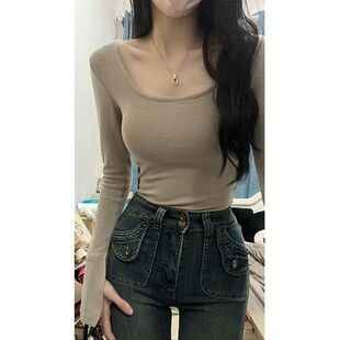 辣妹纯欲风喇叭袖长袖T恤女秋季新款修身显瘦别致短款打底衫上衣
