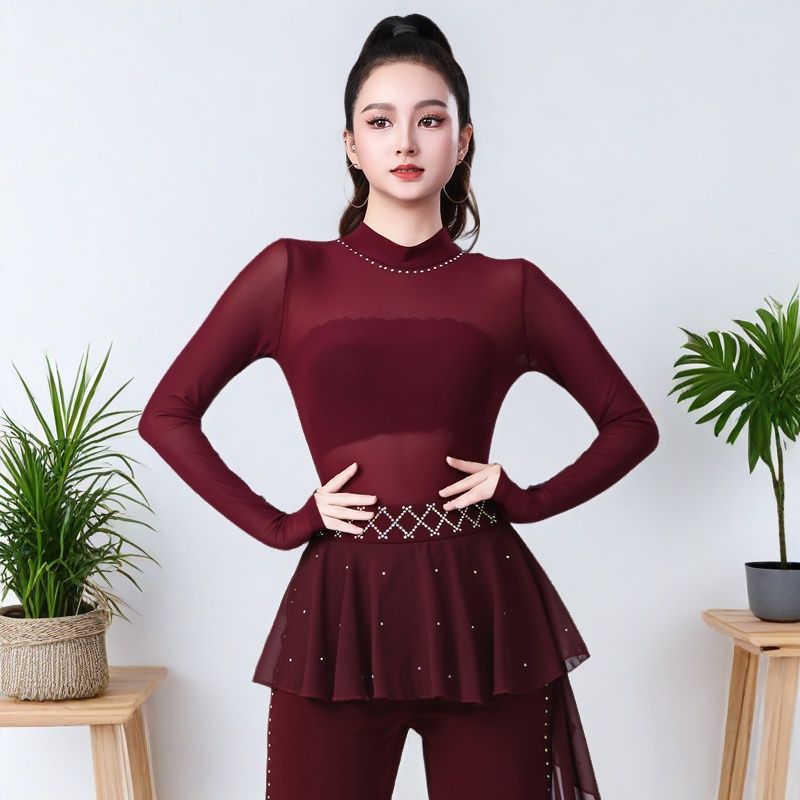 拉丁舞上衣女网纱吉特巴舞蹈服装