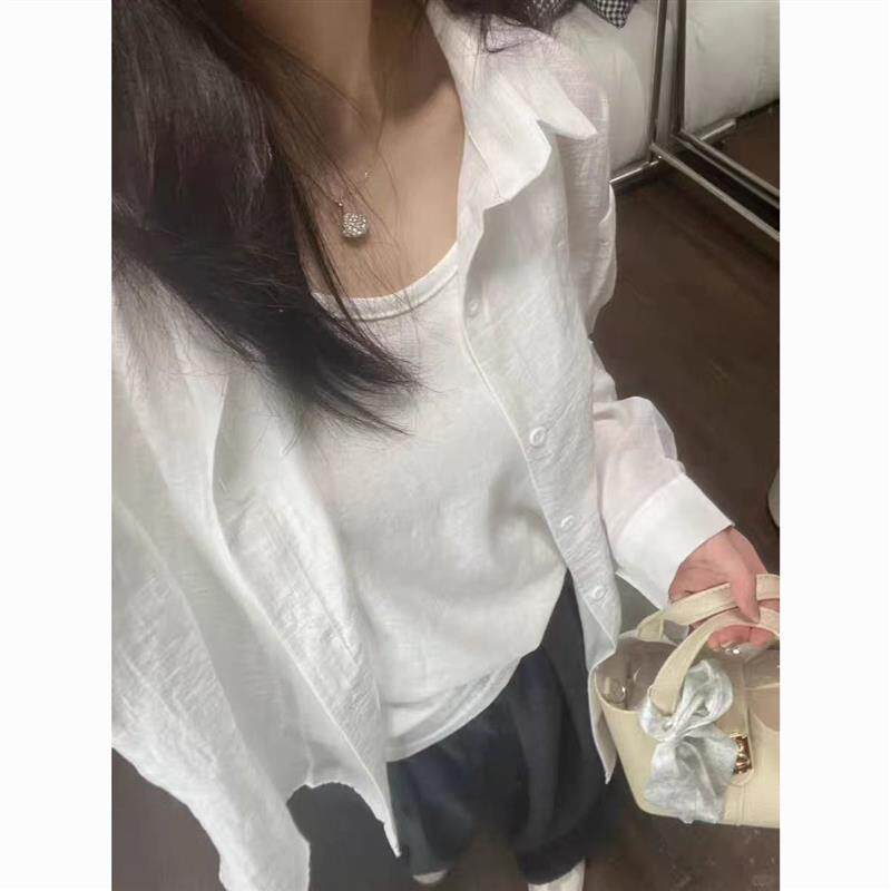 夏季白色防晒衬衫女新款长袖薄款宽松衬衣气质宽松感上衣外穿