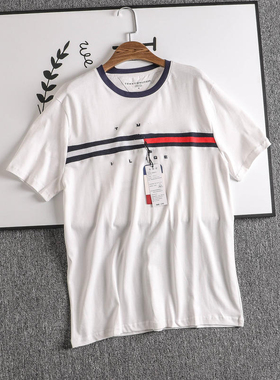 外单好货春季款短袖时尚圆领宽松刺绣休闲半袖欧美单字母男士体恤