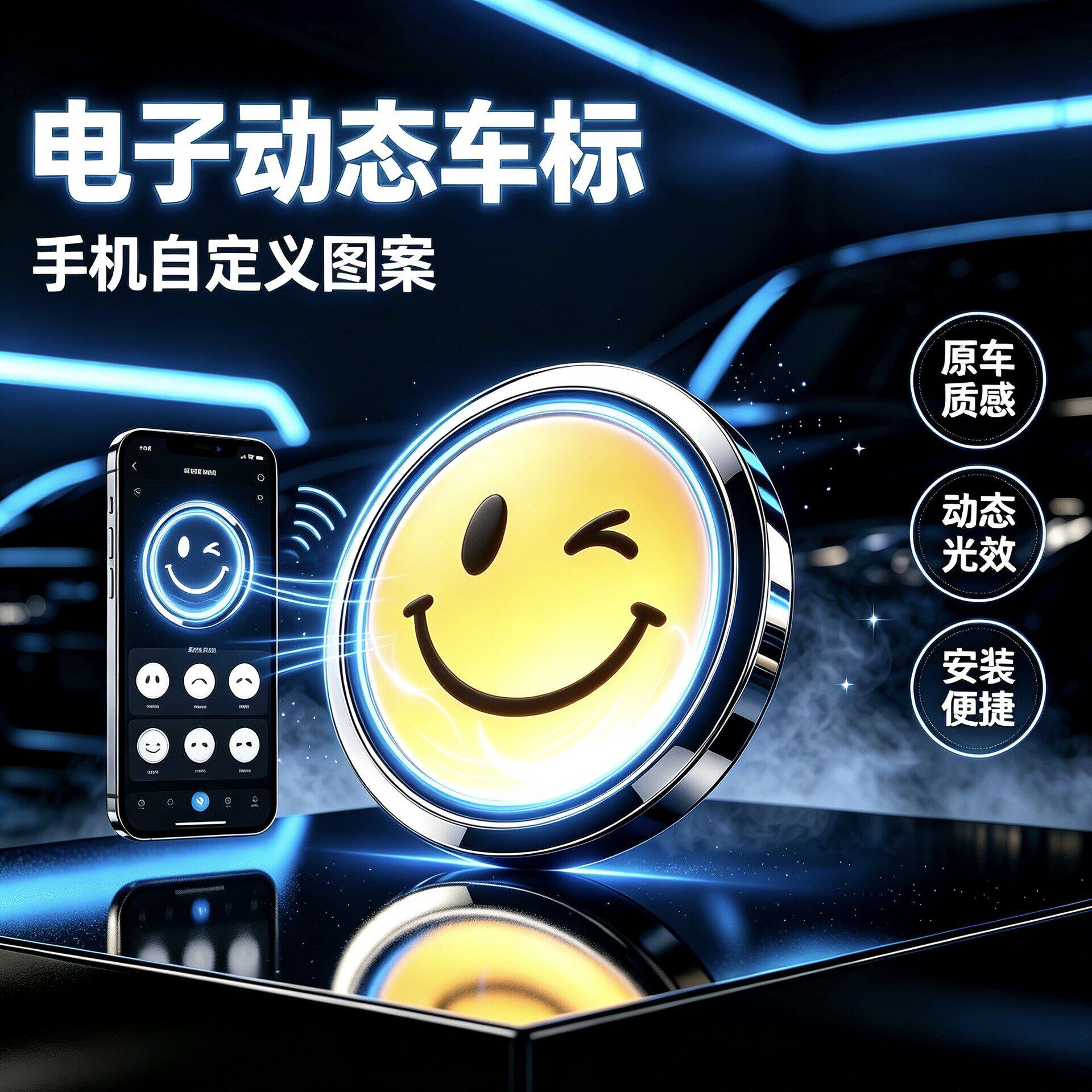 新款 适用宝马电子车标手机DIY动态液晶屏BMWCARLOGO方案汽车灯泡