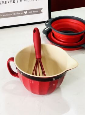 ins出口美国复古渐变色vintage大红洋气陶瓷打蛋碗柔面碗盆引流碗