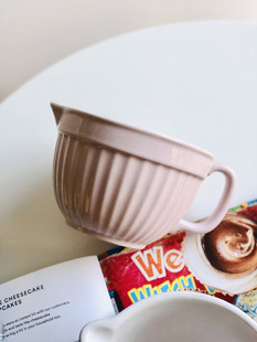 ins经典条纹粉家用烘焙打发蛋糕碗搅拌碗尖嘴引流碗甜品陶瓷面碗