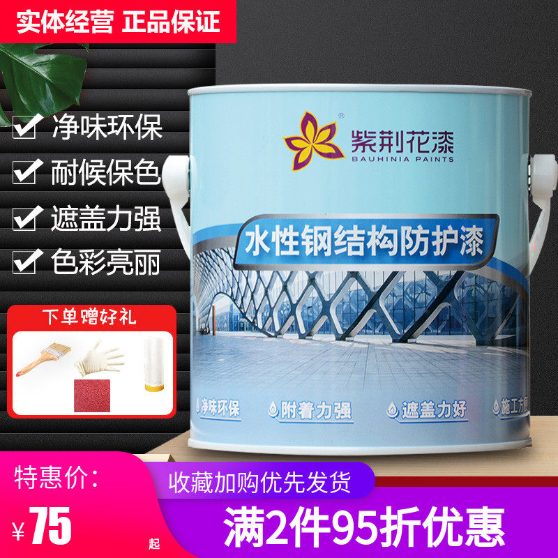紫荆花漆水性钢结构防护漆金属防锈漆室外栏杆暖气片铁门防腐翻新