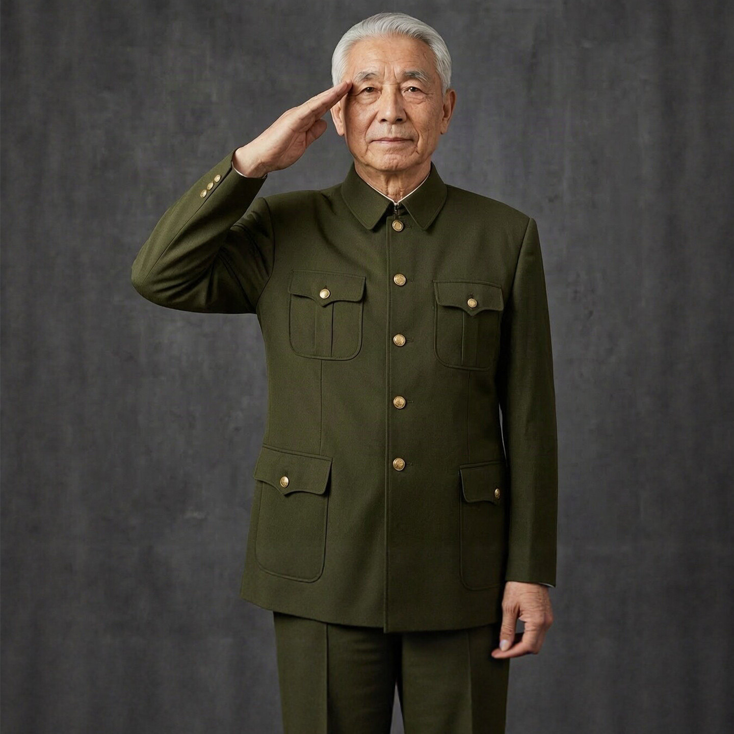 中山装男套装爷爷婚礼爸爸装中老年秋冬外套喜公公寿宴礼服军绿色