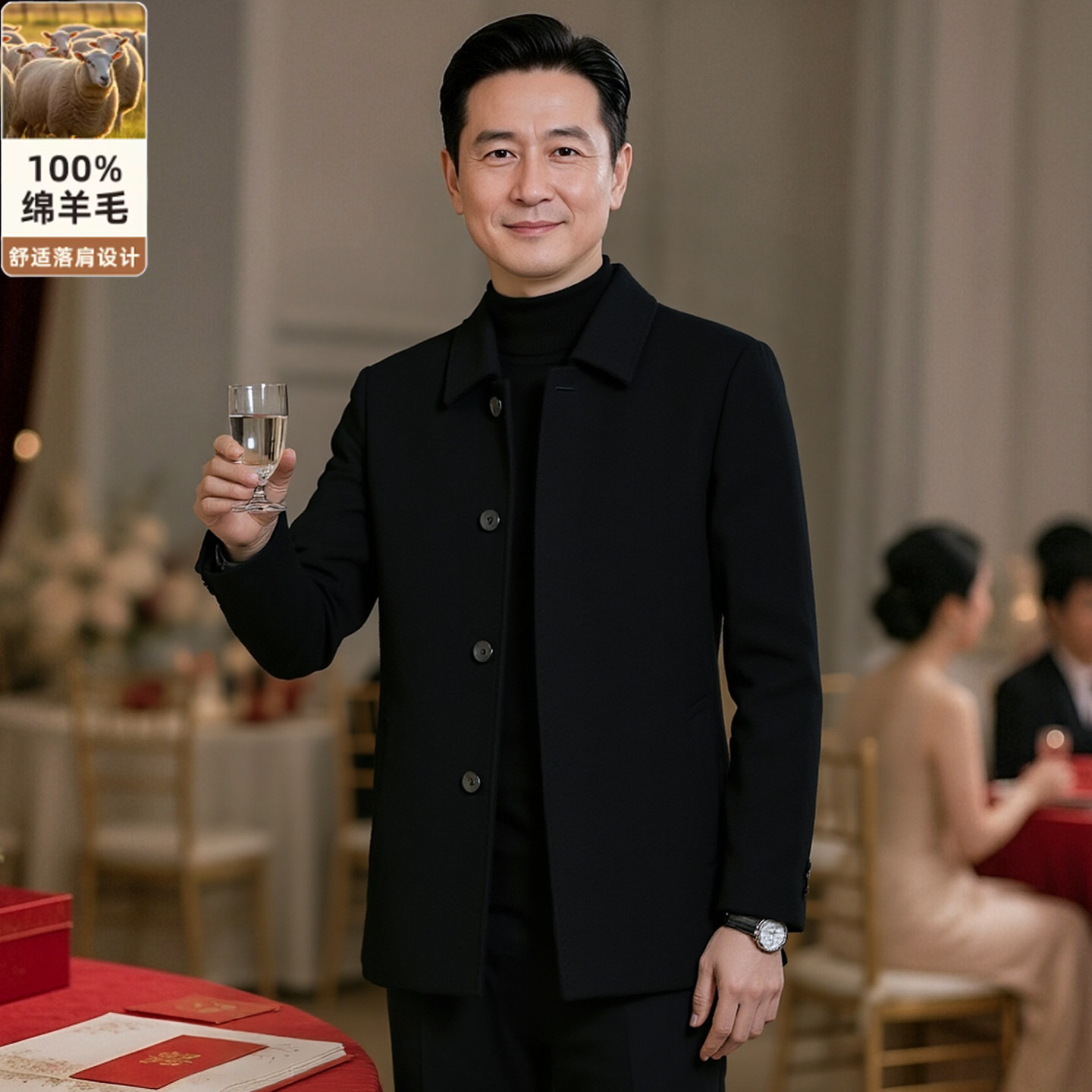 喜公公婚礼中山装男士中老年父亲结婚礼服中式喜爸爸订婚正装外套