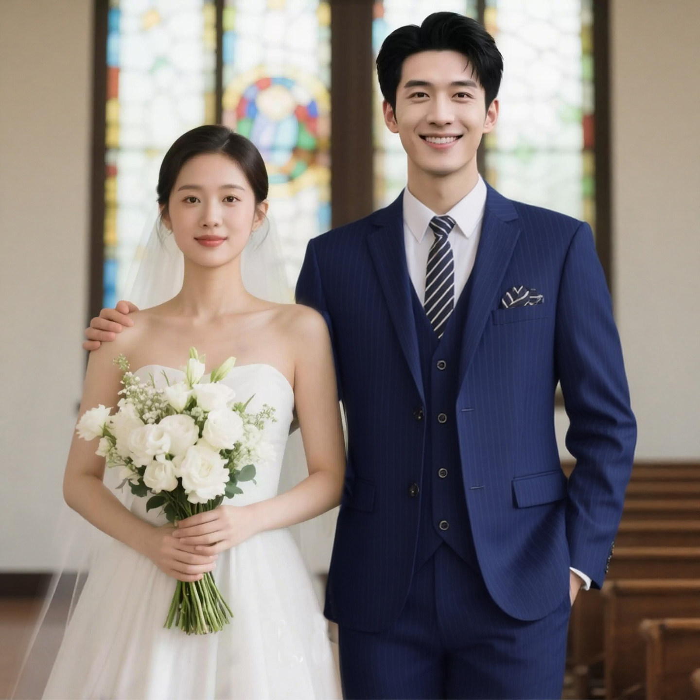 商务正装条纹西服套装男士秋冬季修身新郎结婚礼服韩版订婚敬酒服