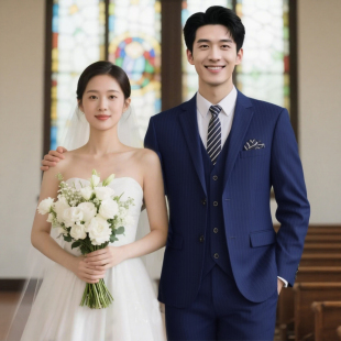 商务正装条纹西服套装男士秋冬季修身新郎结婚礼服韩版订婚敬酒服
