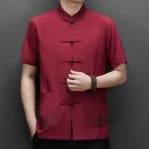 新中式爸爸装夏季盘扣短袖唐装
