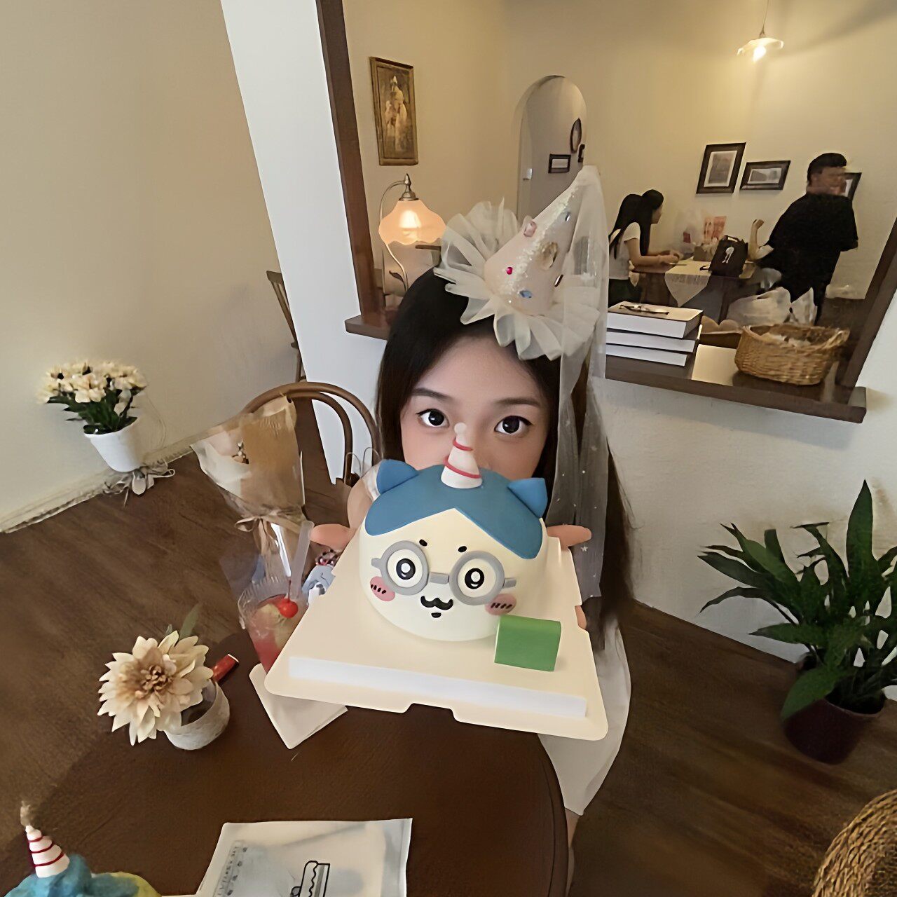 生日帽头饰彩色钻石网纱