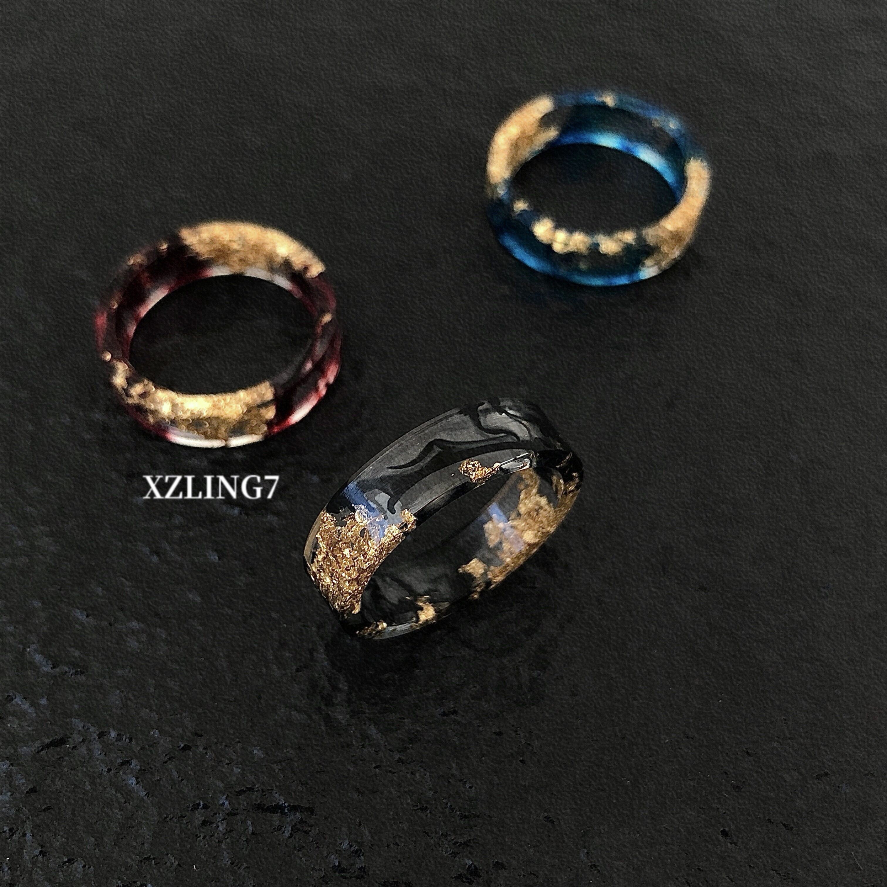 XZLING7 彩墨戒指情侣爆款网红ins风高级树脂金箔原创个性小众