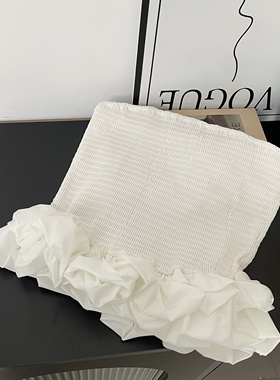 le rouge周美美   云朵工坊度假白色泡泡造型感松紧包裹抹胸上衣