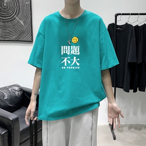 T3415仓库正常配送港风2022夏新款T恤男宽松T恤落肩港风男T图片