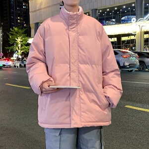 MY5787P75外套男装冬季加厚宽松羊羔绒内里光板港风纯色立领棉服图片