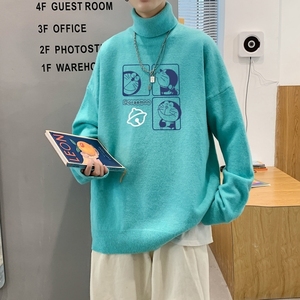 MG2692P65港风毛衣男宽松针织衫高领秋季大码加绒外套日系打底衫图片