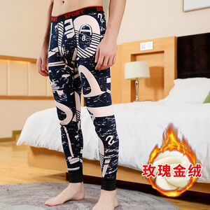N2714P23男保暖裤加绒加厚打底裤青年时尚弹力印花秋裤紧身修身韩图片