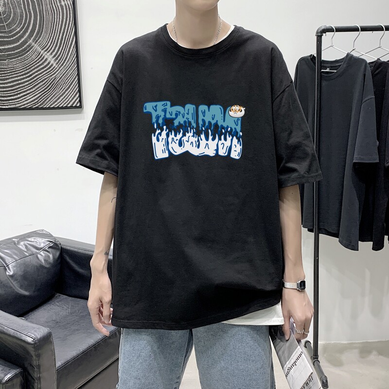 T3414P25港风2023夏新款T恤男宽松T恤落肩港风男T仓库正常配送,男装T恤,星座510A-2