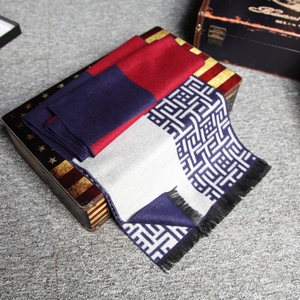 WJ0929P28秋冬男提花格子流苏中长清新拼接围巾男士休闲百搭商务图片