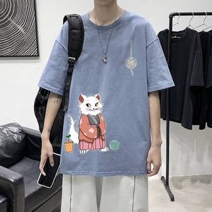 T1926P25港风室内新款半袖宽松圆领印花t恤情侣装潮牌男士夏季t恤图片